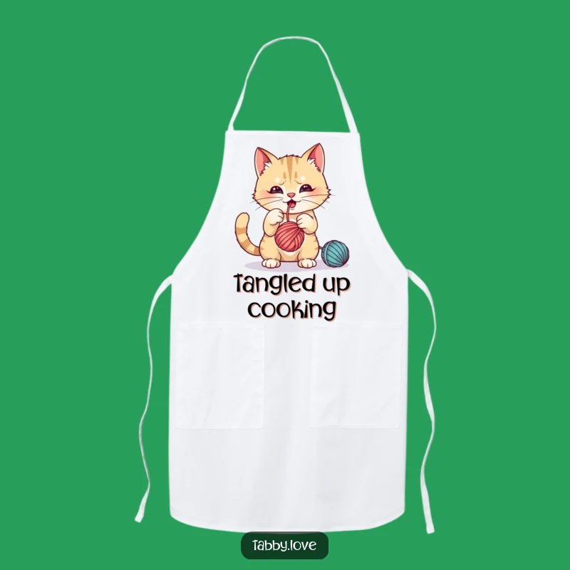 Funny Apron: Cat Playing With Yarn, Kitchen Fun For Pet Lovers