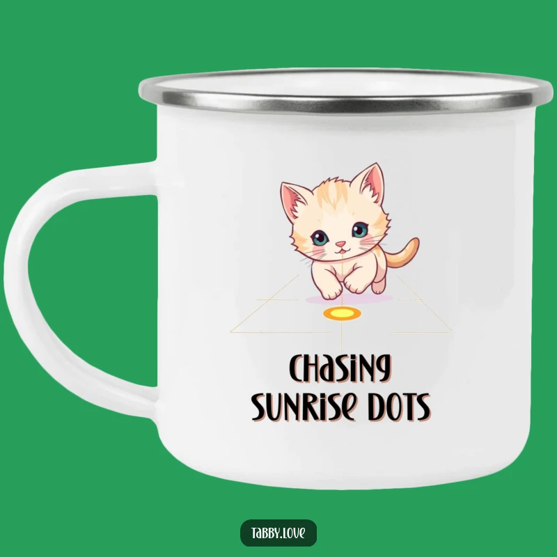 Funny Camping Mug: Kitten Chasing Laser, Outdoor Play For Cat Fans