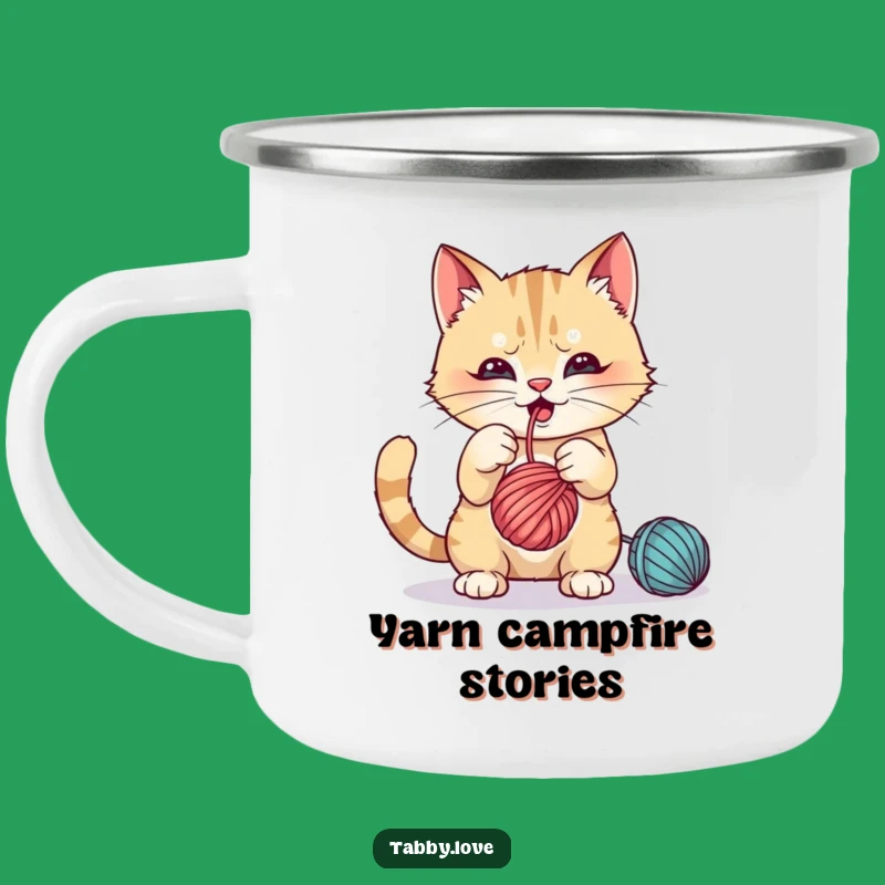 Funny Camping Mug: Cat Playing With Yarn, Outdoor Antics For Cat Fans