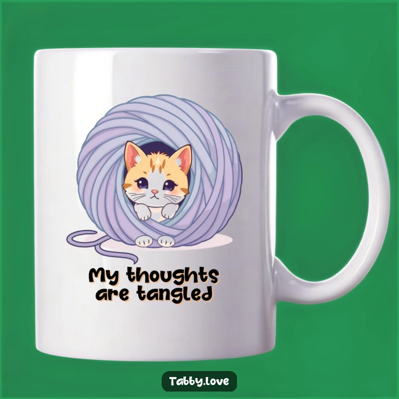 Funny Curious Cat Yarn Mug - Adorable Pet Lover Gift for Cat Moms and Dads
