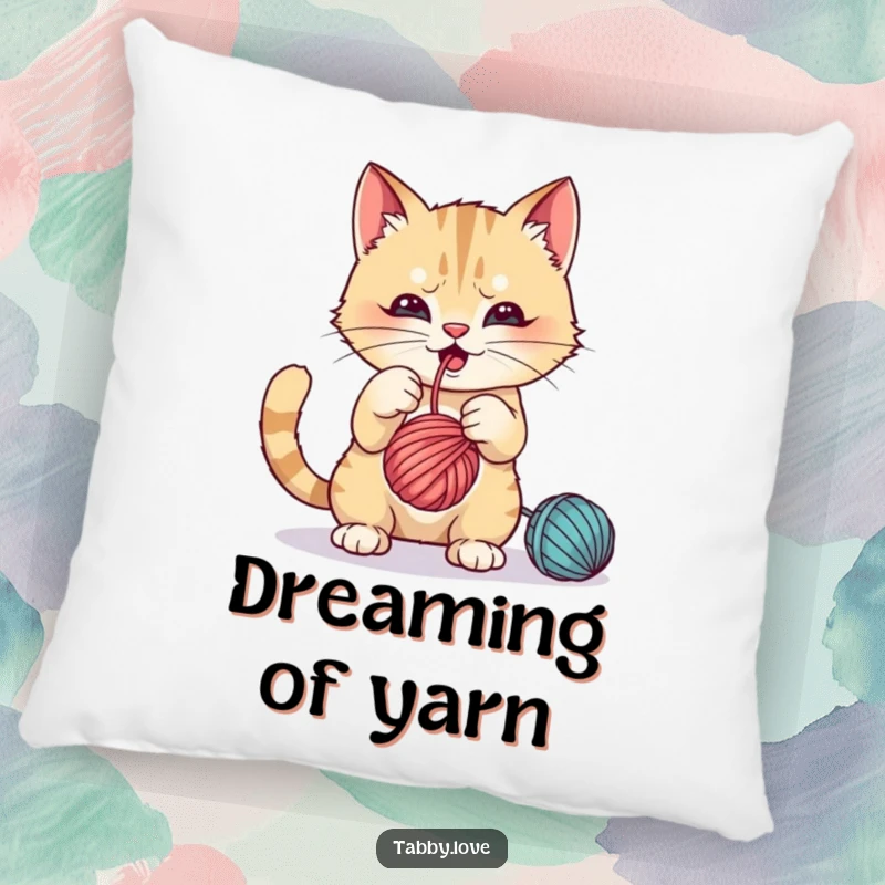 Funny Pillow: A mischievous cat batting playfully at a dangling ball of yarn, looking adorable.