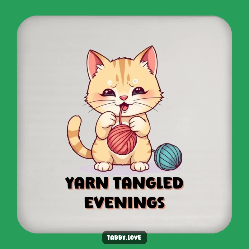 Funny Coasters: Cat Playing With Yarn, Playful Surface Protection