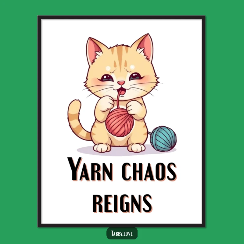 Funny Poster: Cat Playing With Yarn, Whimsical Wall Art For Playful Spaces