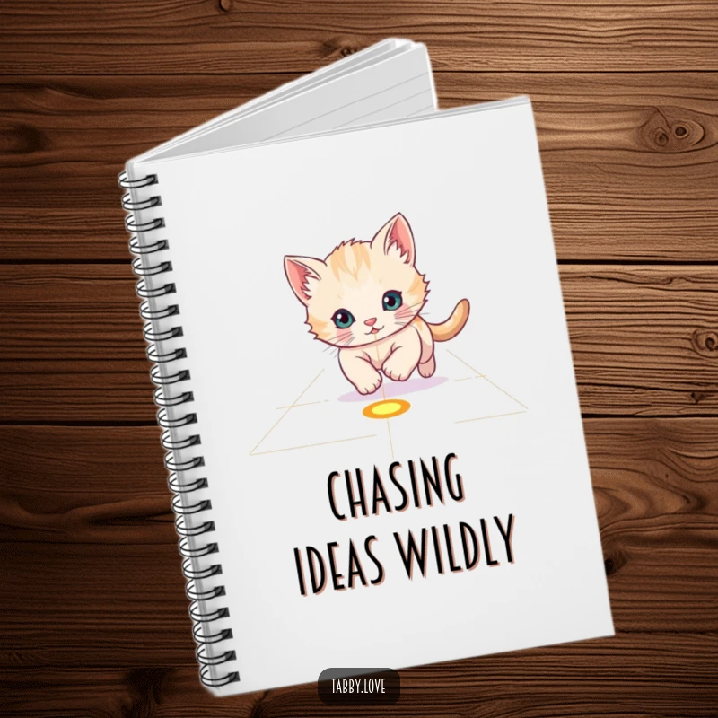 Funny Notebook: A playful kitten intensely chasing a red laser pointer dot across a floor, ready to write.