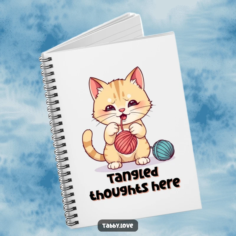 Funny Notebook: A mischievous cat batting playfully at a dangling ball of yarn, ready to write.
