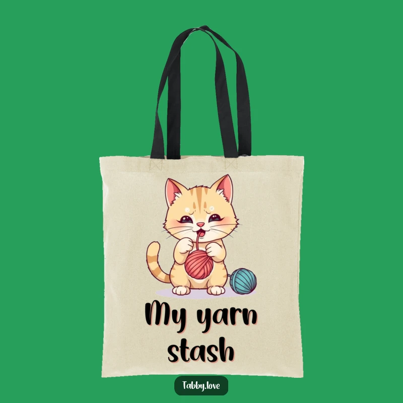 Funny Tote Bag: Cat Playing With Yarn, Playful & Humorous Carry-All